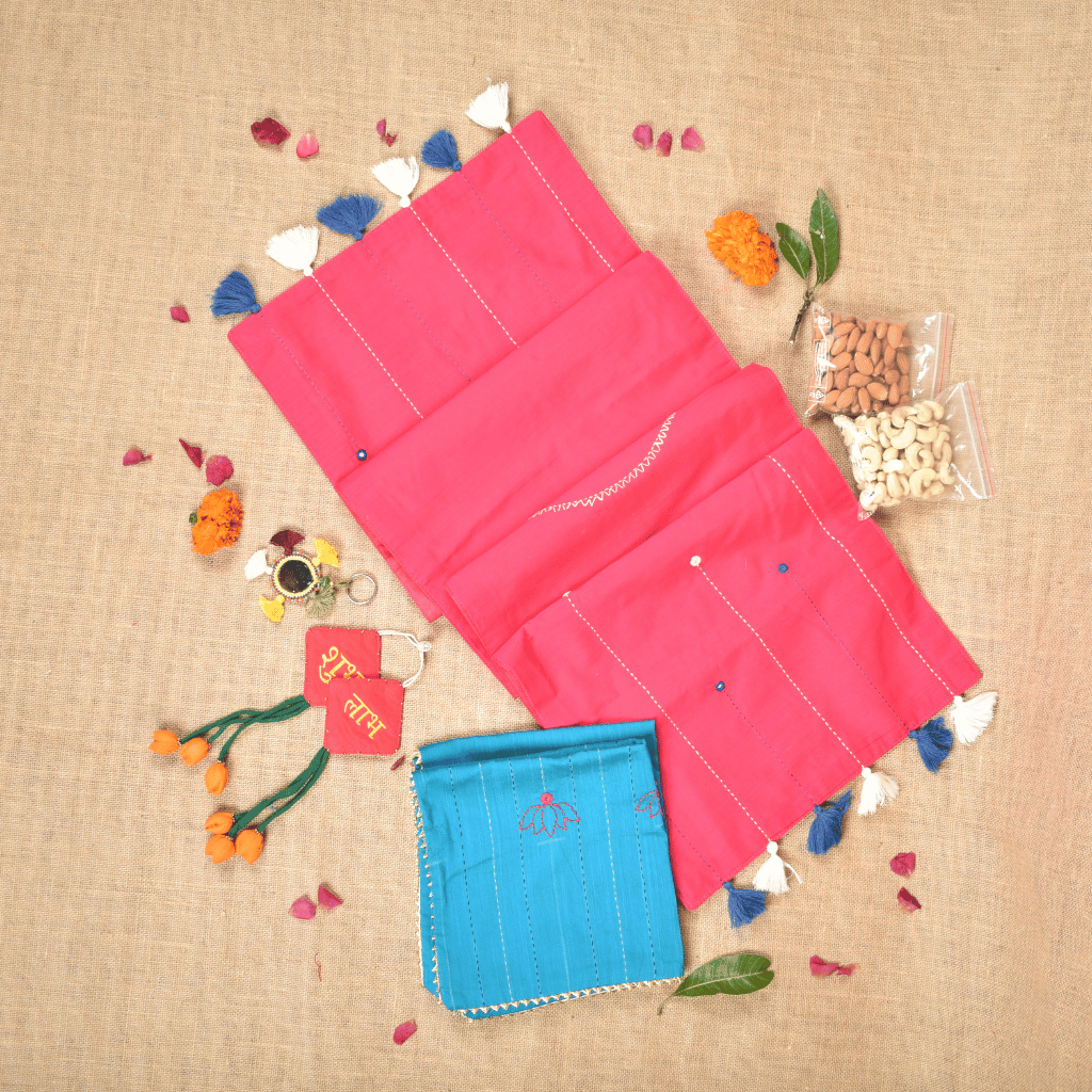 Handmade Diwali Gift Hamper with Silk Table Runner & Cushion Covers