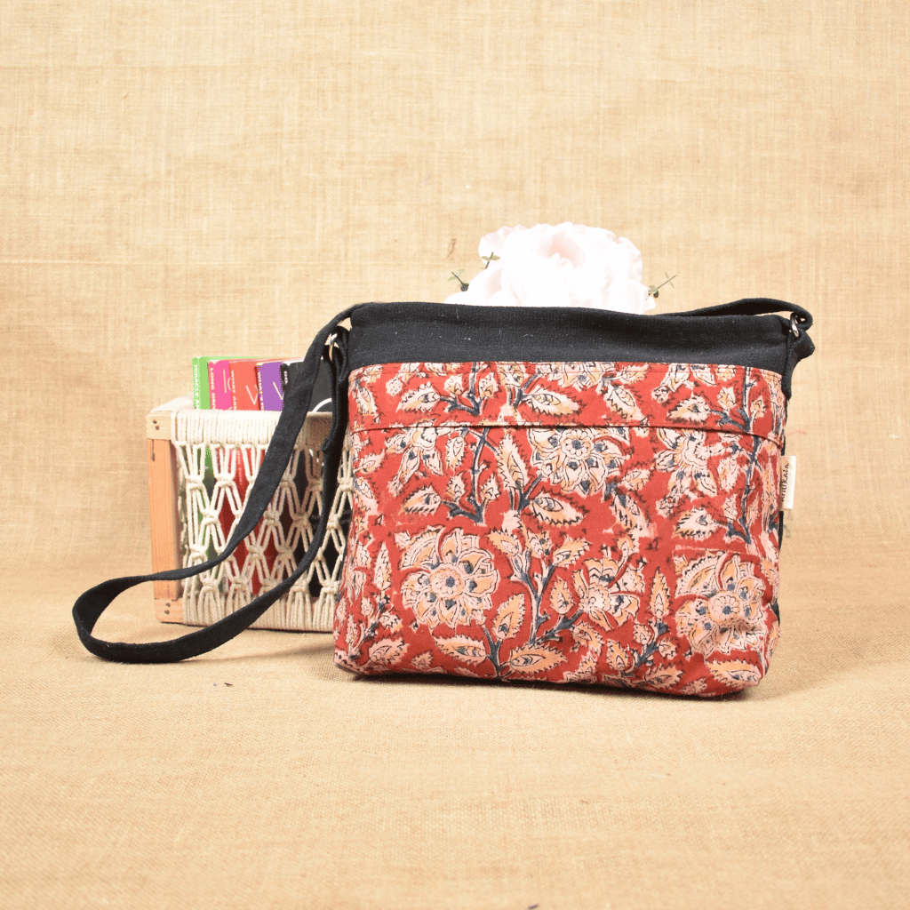 Canvas Purse With Red Kalamkari Fabric - back