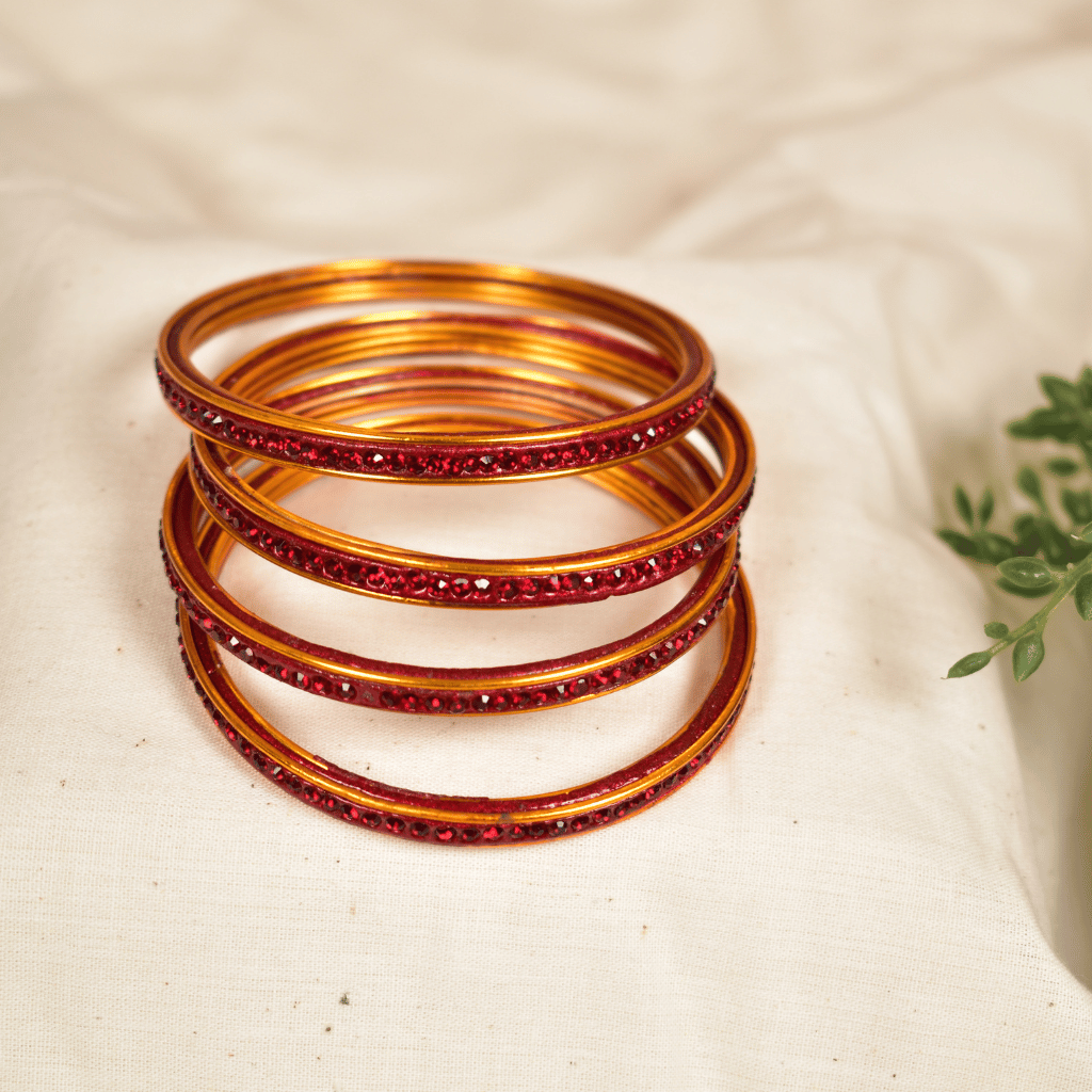 Maroon-Tone Single Line Lac Bangles Set - Hyderabadi