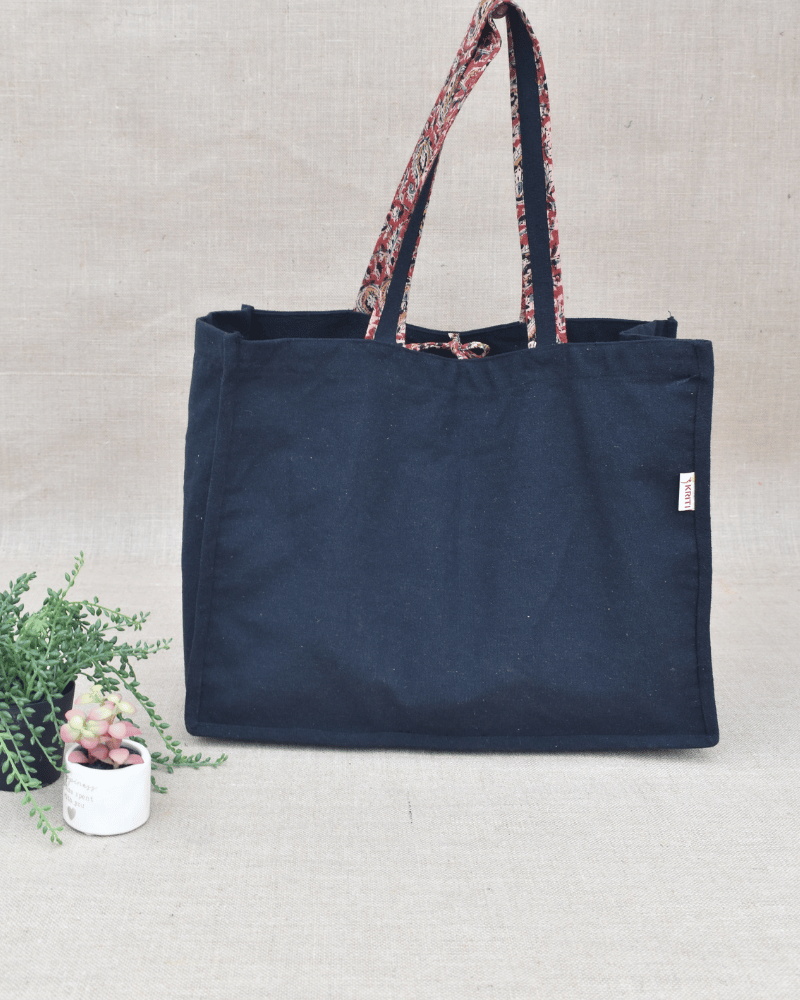 Black strong canvas shopping bag - Handle