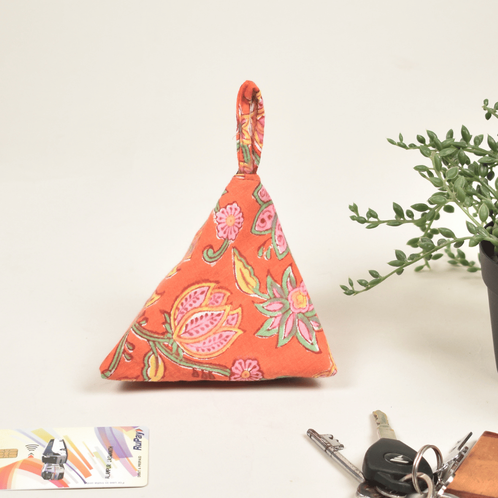 Orange Kalamkari Small Coin Purse