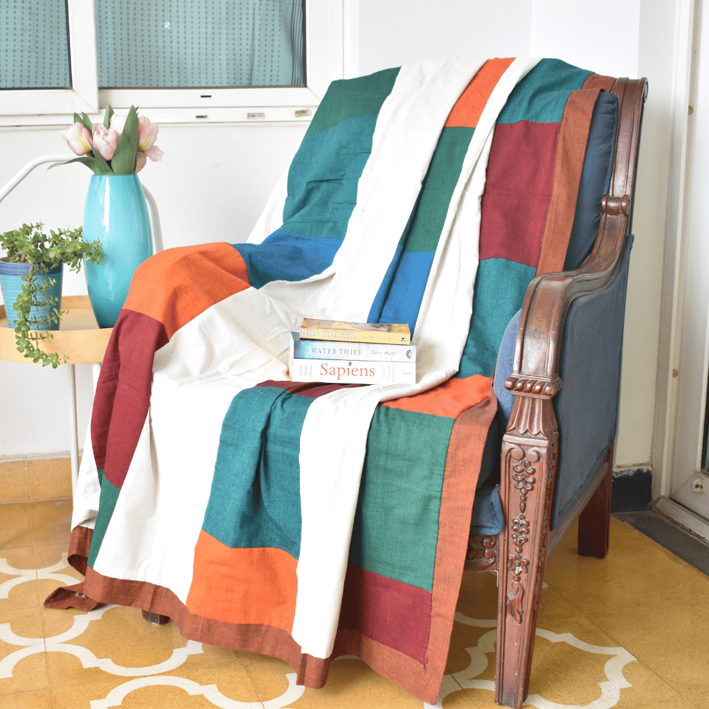 Ikat Patchwork single dohar with Rust border