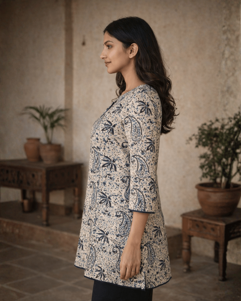 Blue Kalamkari Short Tunic - side
