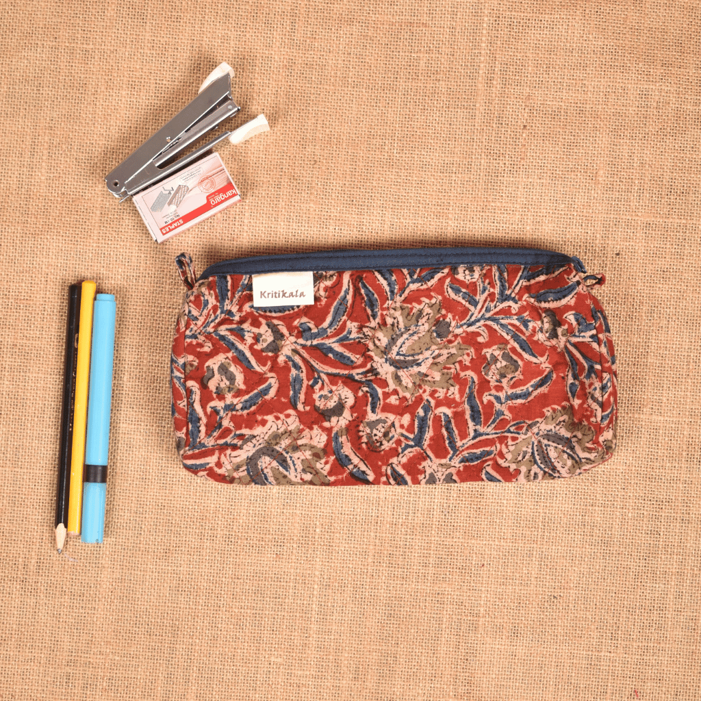 Red kalamkari round quilted case - back