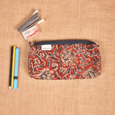 Red kalamkari round quilted case - back