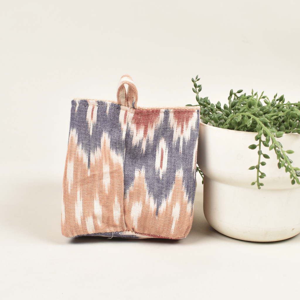 Grey Ikat Flower Pot Cover - back