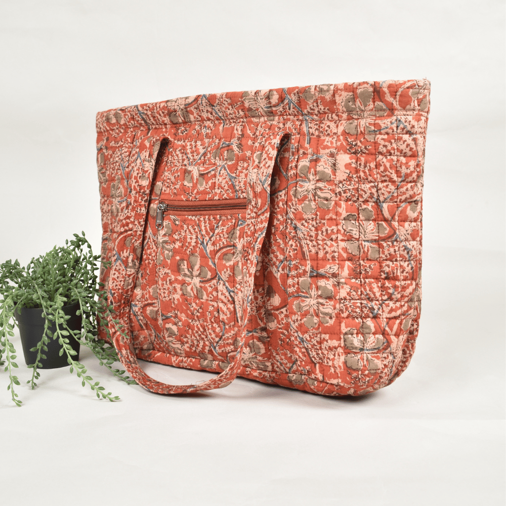 Rust kalamkari large tote bag - side