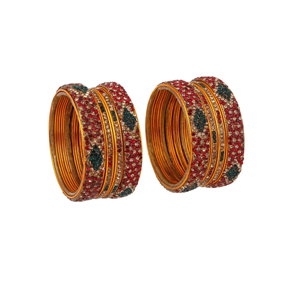Set of bangles in maroon & green tones - women
