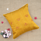 Yellow Silk Cushion Cover With Lotus Embroidery - kritikala
