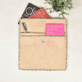 Jute slip folder with yellow kalamkari borders - inside