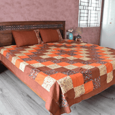 Kalamkari Patchwork Double Bedcover in Rust