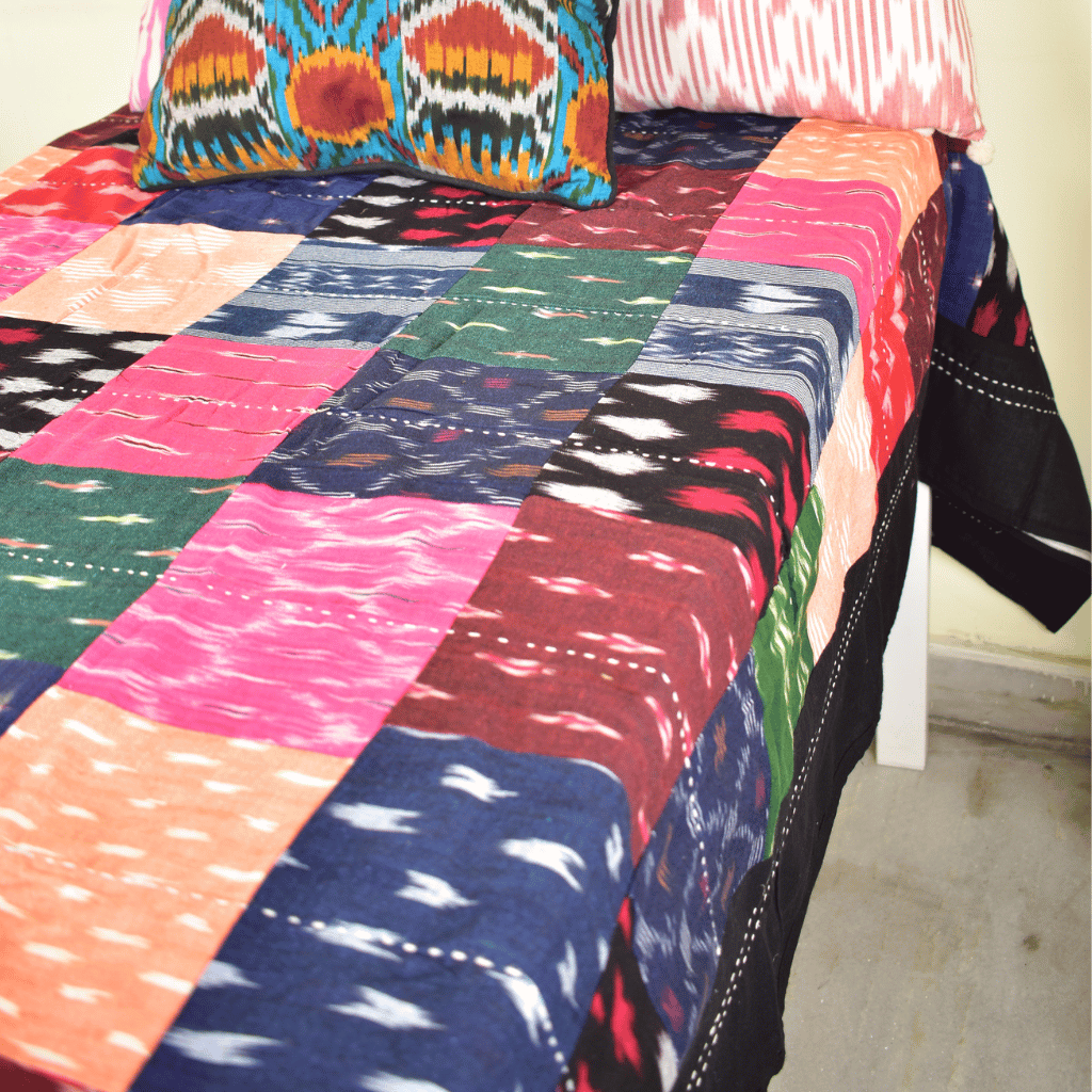 Ikat Patchwork Double Bedcover in Multicolor