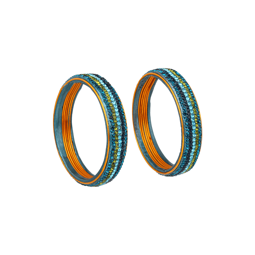 Pair of broad bangles in blue tones - women