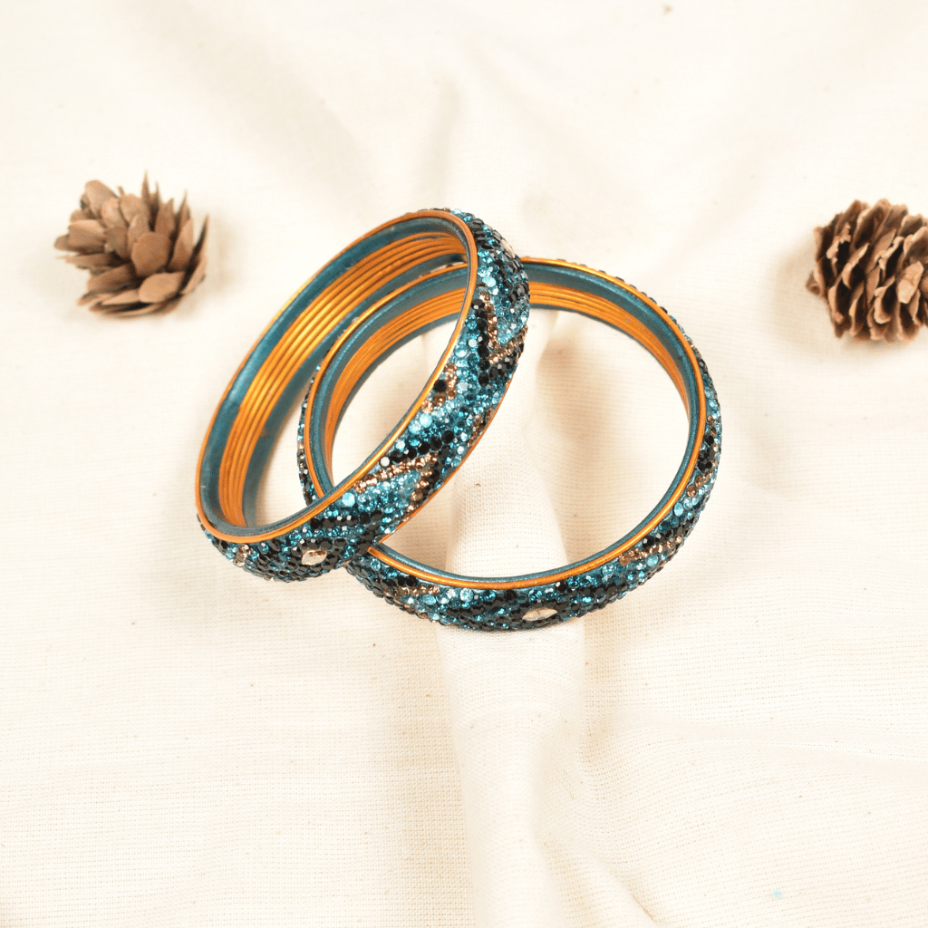 Black & Blue 5 line stoned lac bangles 