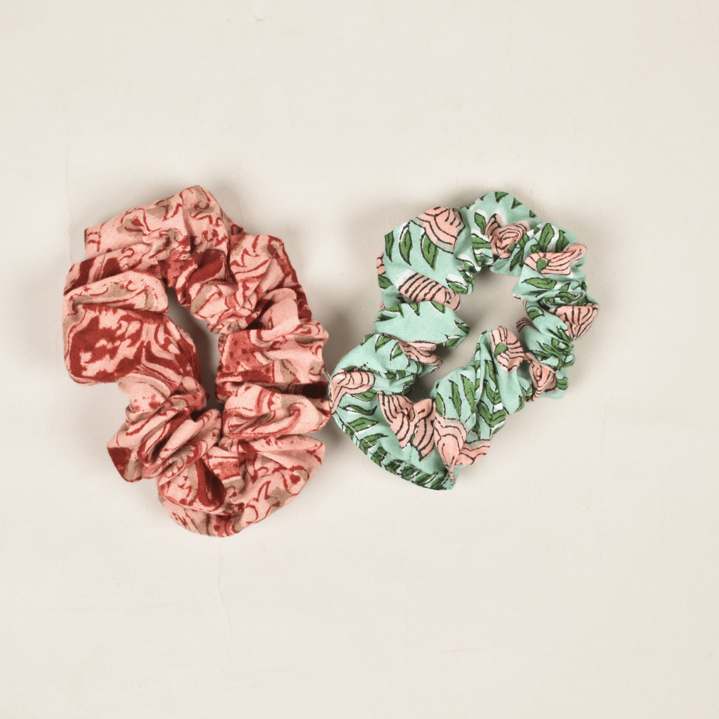 Green & Pink Kalamkari Scrunchies
