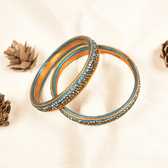 Blue 3 line stones lac bangles - Gold