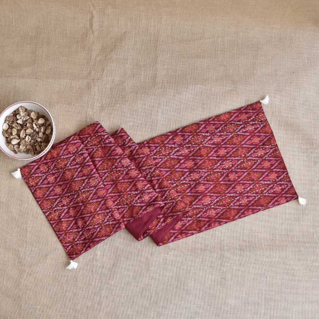 Maroon silk ikat table runner - Home decor