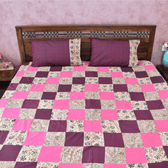 Purple kalamkari patchwork double bedcover - Queen size