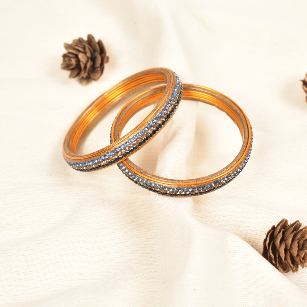 Lac bangles in blue and black tones - stones