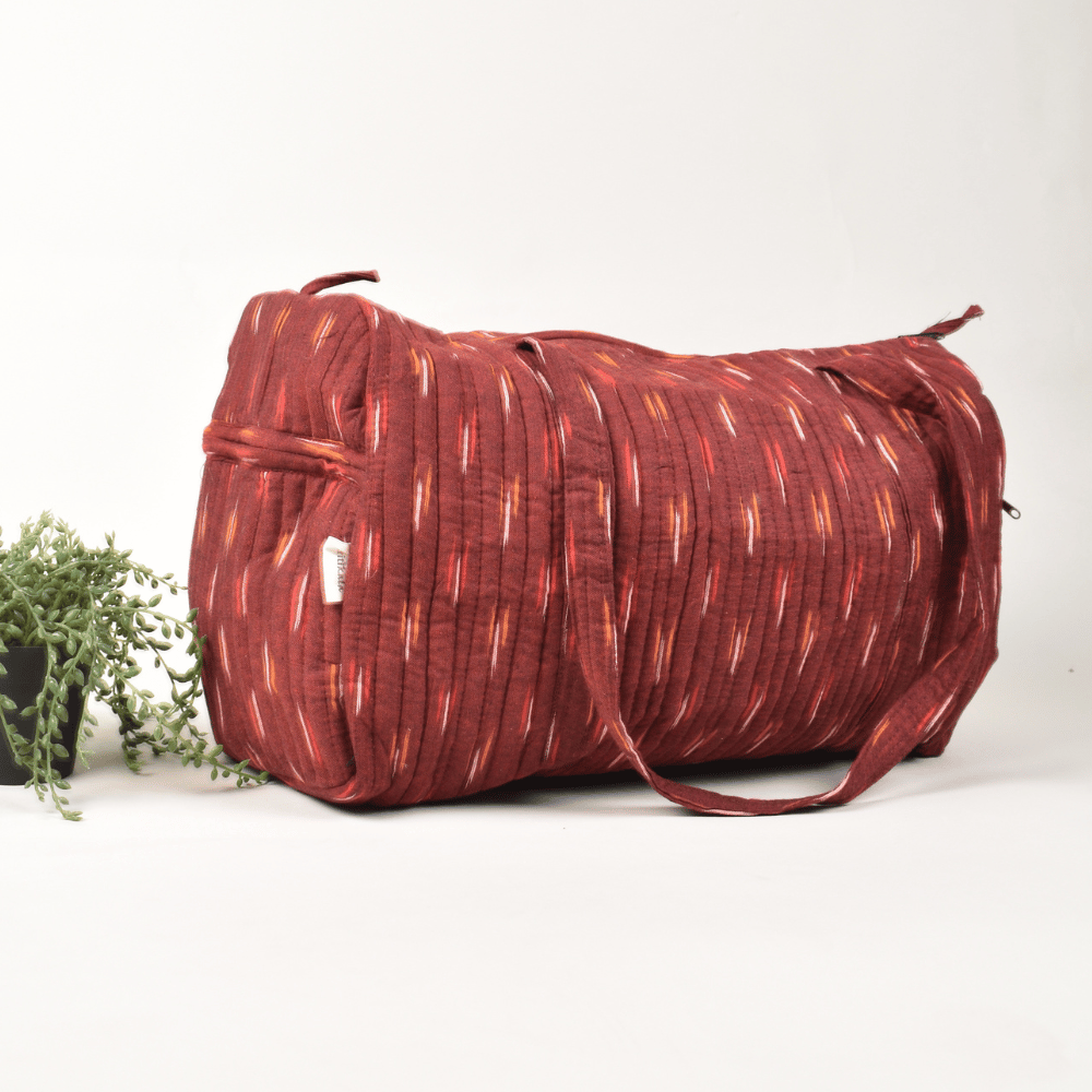 Maroon ikat duffle bag - side
