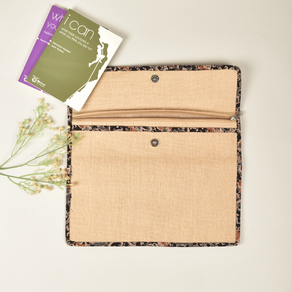 Jute slip folder with Black kalamkari borders