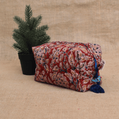 Red kalamkari travel cosmetic bag - side