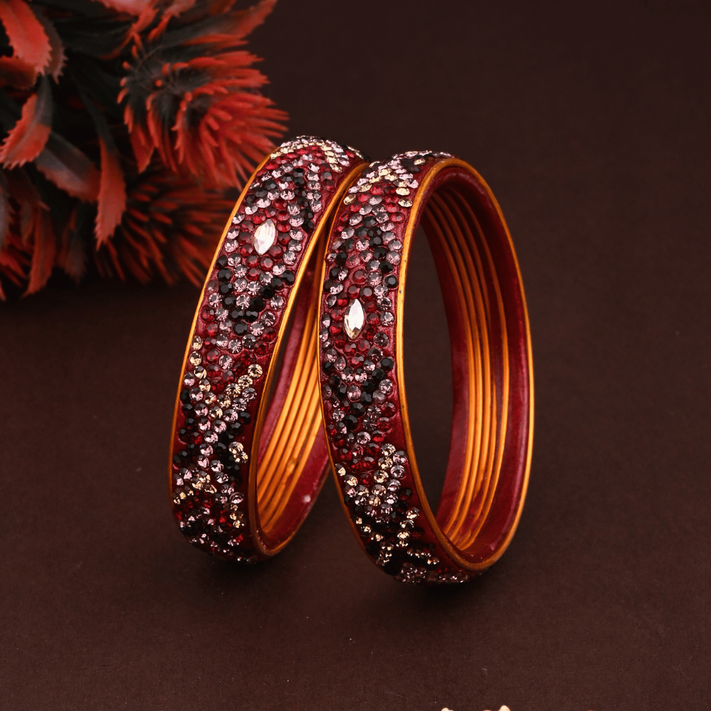 Pair of Broad Lac bangles in Maroon & Pink Tones - Hyderabadi