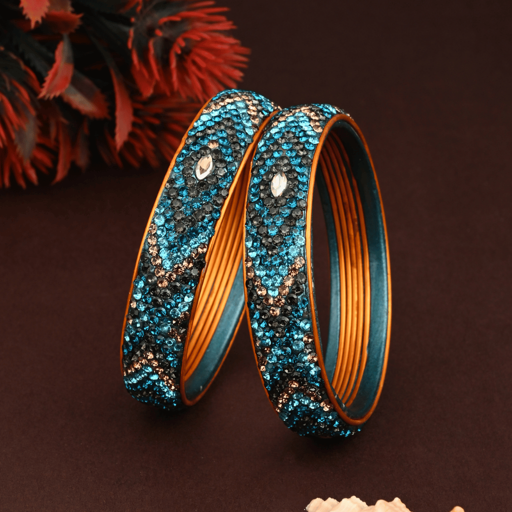 Pair of broad Lac Bangles in Blue and Black tones - Hyderabad