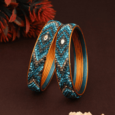 Pair of broad Lac Bangles in Blue and Black tones - Hyderabad