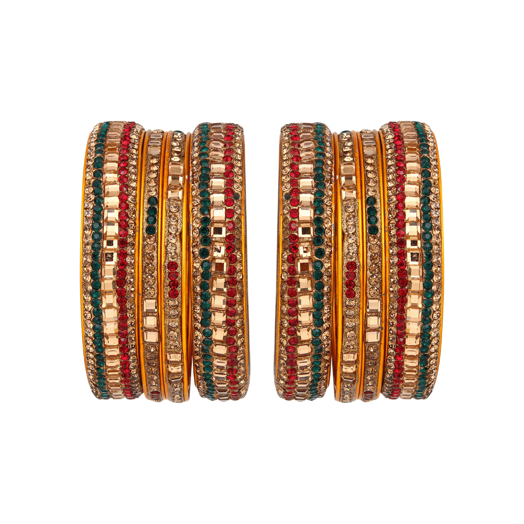 Set of Eight Bangles in Green & Red tones 