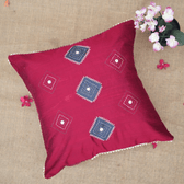 Red Silk Cushion Cover With Mirror Embroidery - Kritikala