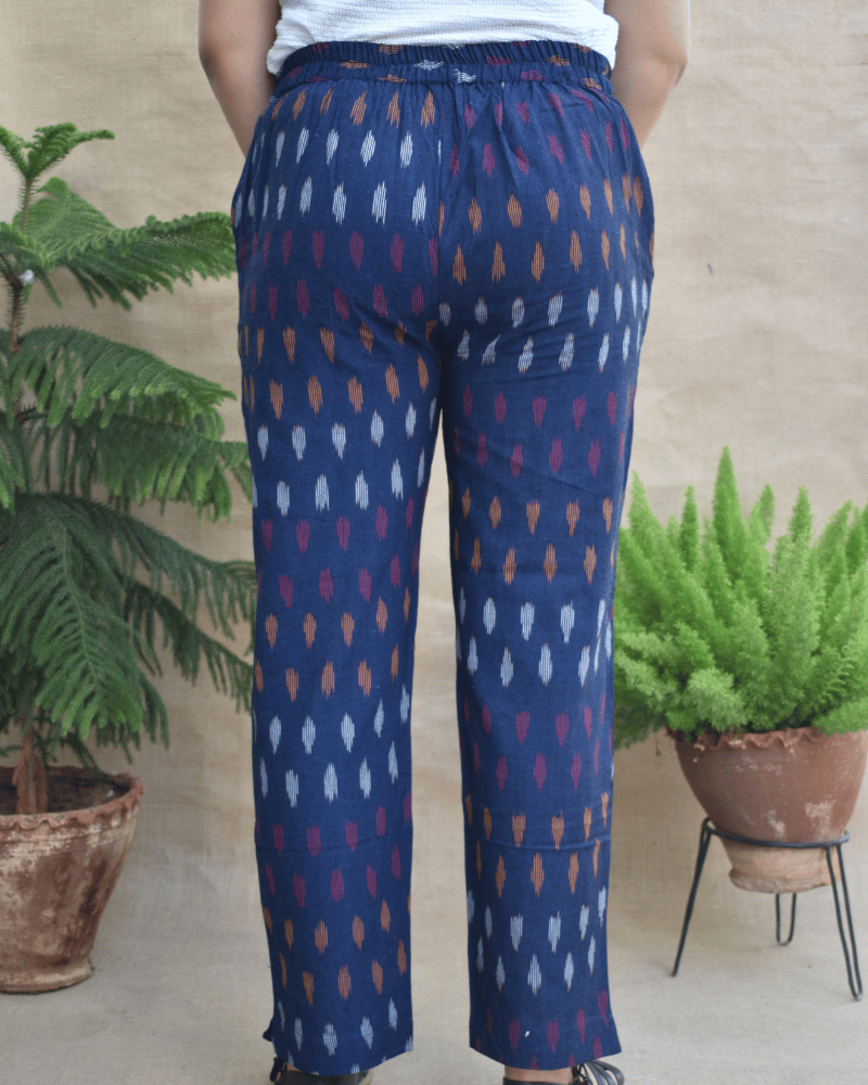 Blue ikat pant for women - back