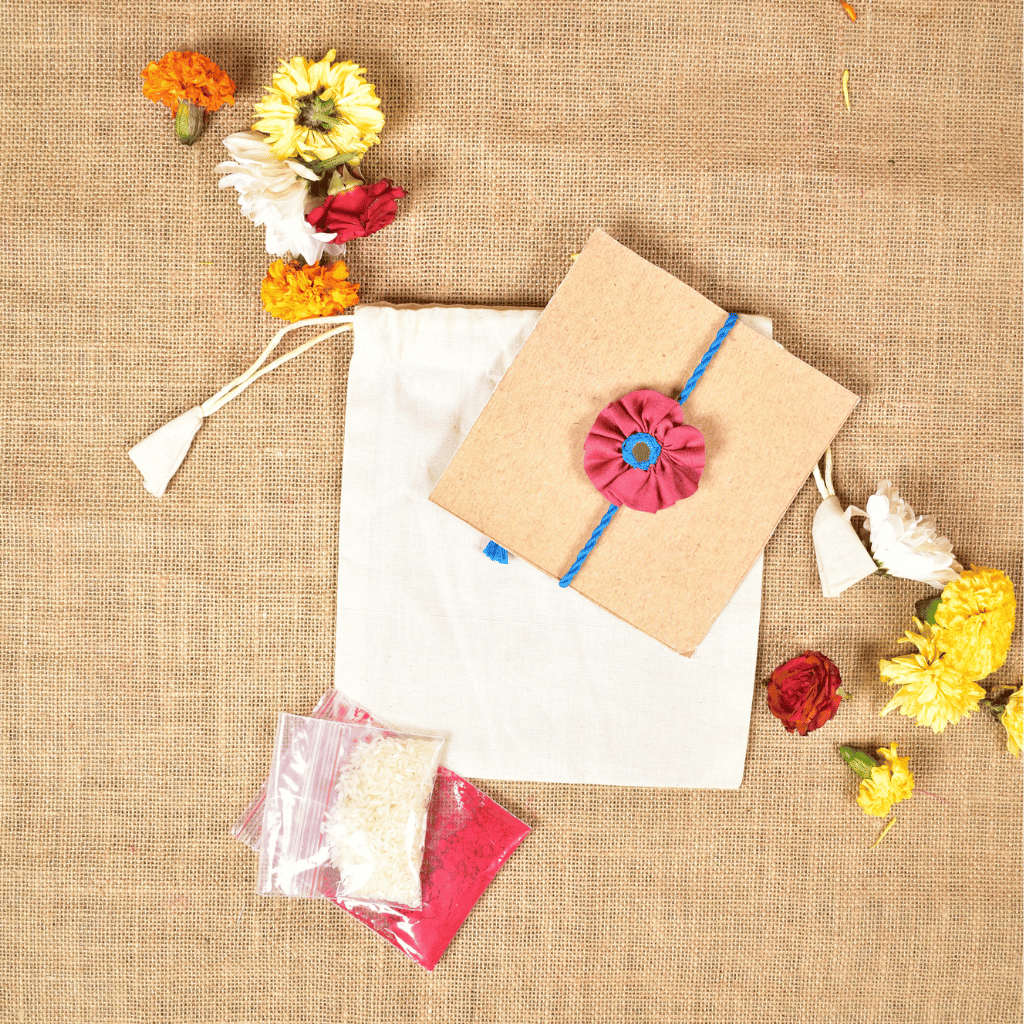 Pink Flower Embroidery Handloom Rakhi