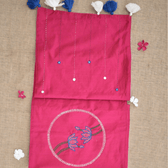 Pink Silk lotus embroidery festive table runner - front