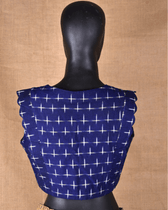 Navy Blue Ikat Cotton Sleeveless Blouse with V-Neck - Back