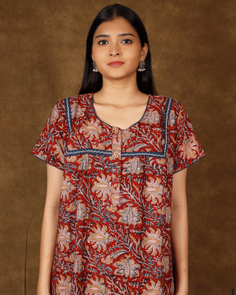 Red Kalamkari Nightwear