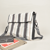 "Samarth" laptop bag in white cotton and faux leather - side