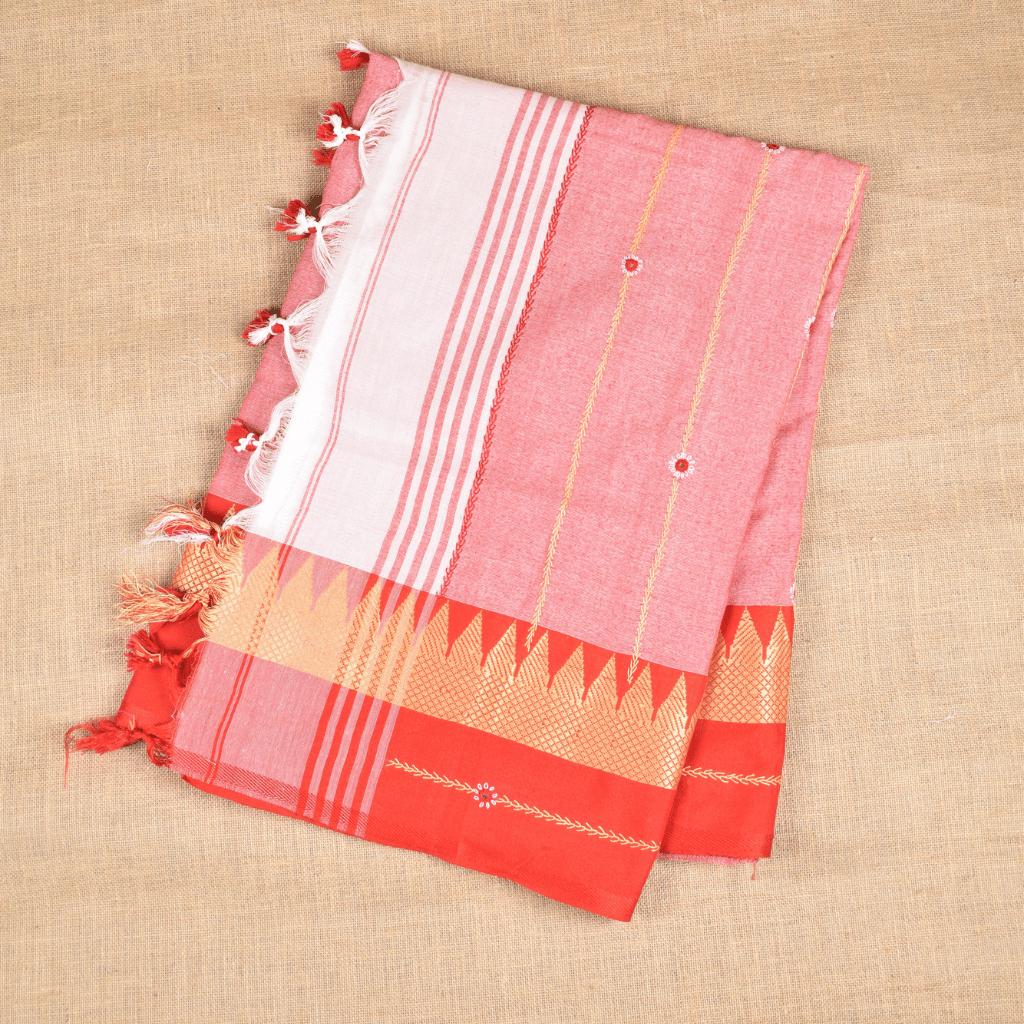 White embroidery handloom saree - front