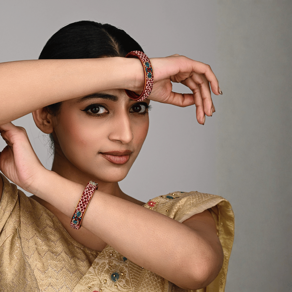 Pair of broad bangles in maroon and pink tones - Hyderabad