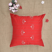 Red Silk Cushion Cover With Lotus Embroidery - front