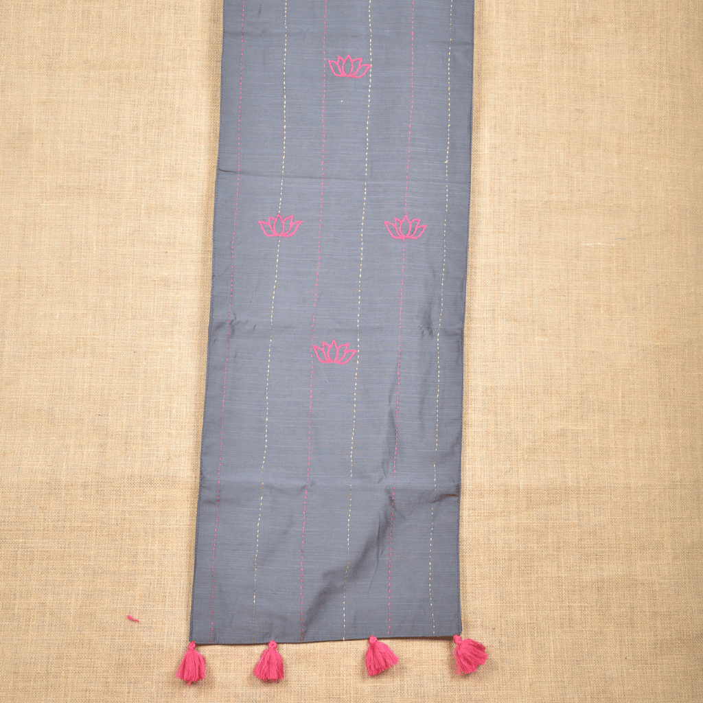 Grey Silk lotus pool embroidery festive table runner