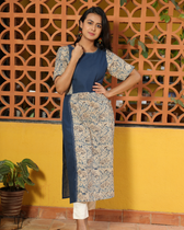 Blue kalamkari kurta neck view