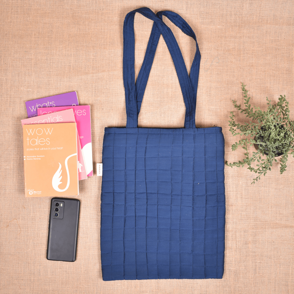 Navy Blue silk embroidered tote bag - back