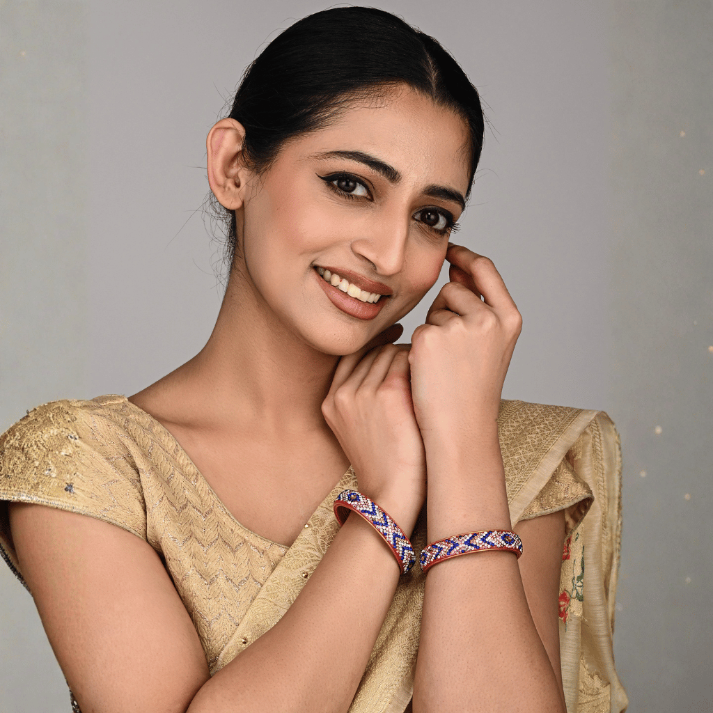 Pair of broad bangles in blue and white tones - Hyderabad