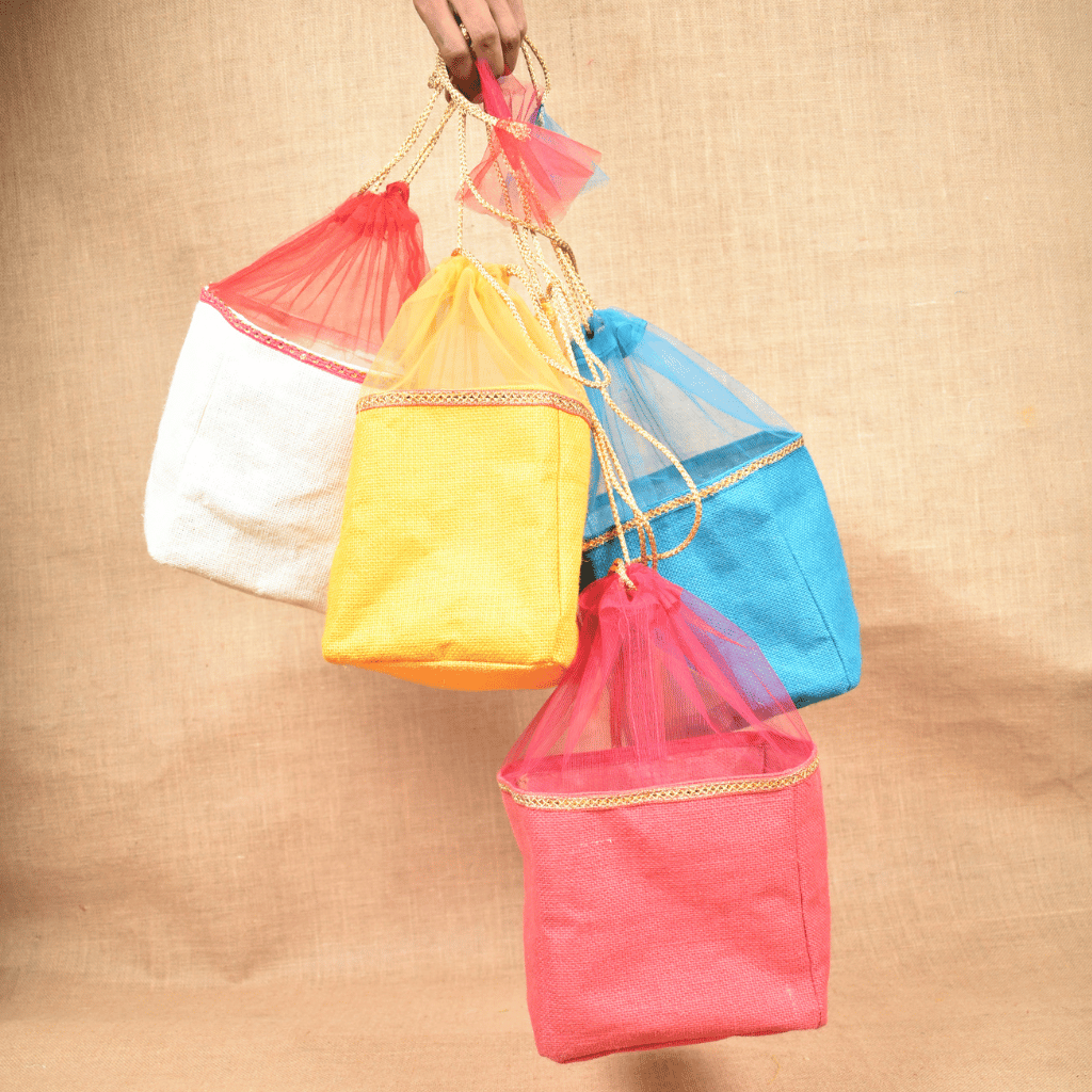 Hamper packing Jute potli with net - front