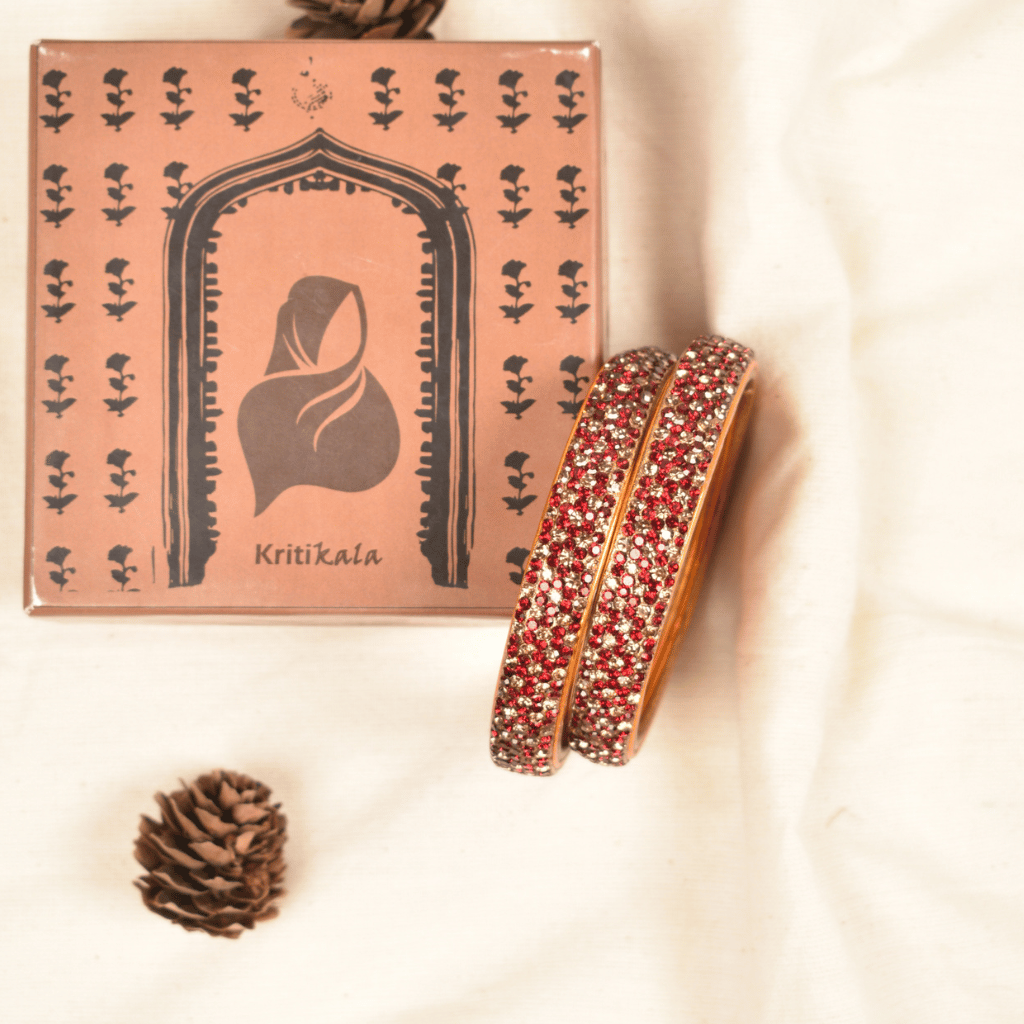 Pair of gold & maroon 5 line stoned lac bangles - Hyderabad
