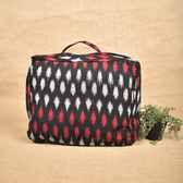 Black ikat sarees storage bag with sleeves - front
