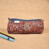 Red kalamkari round quilted case 