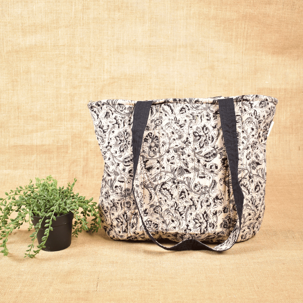 Black kalamkari quilted flat bag - back