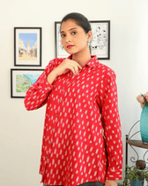 Stylish Women’s Red Ikat Cotton Shirt - sleeves